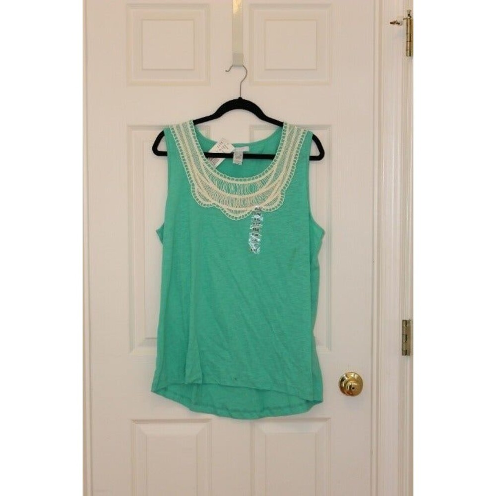Liz Wear Light Green Tank Top with Off White Lace Size XXL